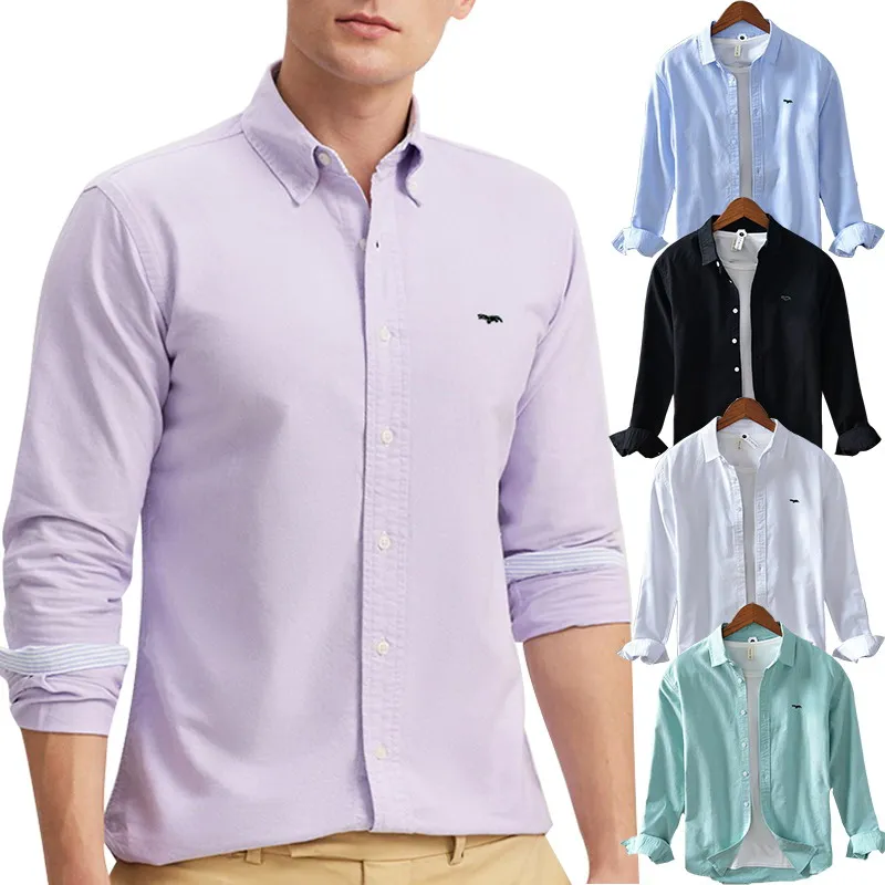 Men\'s 100% Cotton Oxford Shirts Long Sleeve Fashion Casual Shirt For Male Tops High Quality L842