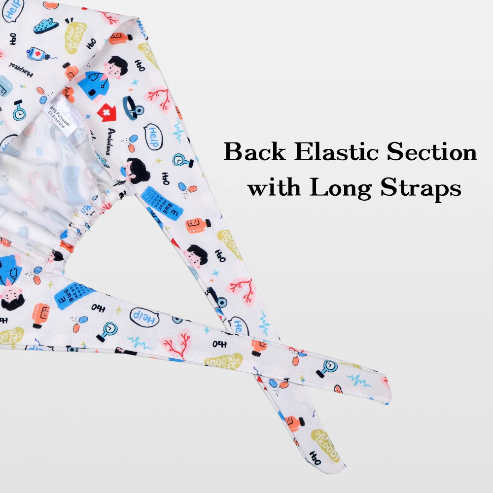 다용도 유니섹스 간호사 모자 의료용 모자 땀밴드 포함 소아과 노인과용 작업 모자 뒤쪽 묶는 머리 덮개 M1123