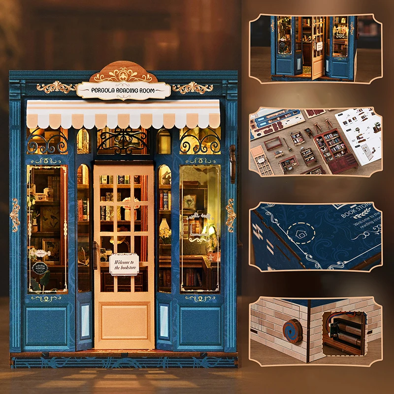 

DIY Wooden Dollhouse Pergola Reading Room Miniature Furniture Kit Book Nook 3D Assemble Toys for Child Adult Birthday Gift Casa