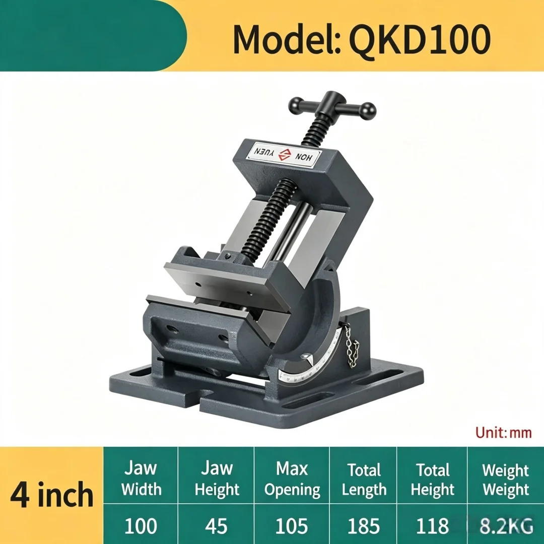 Tilting Guide Rod Angle Flat Nose Vice 90 Degree Inclined Bench Vise for Drill Press 3 Inch 4 Inch Direct Sale