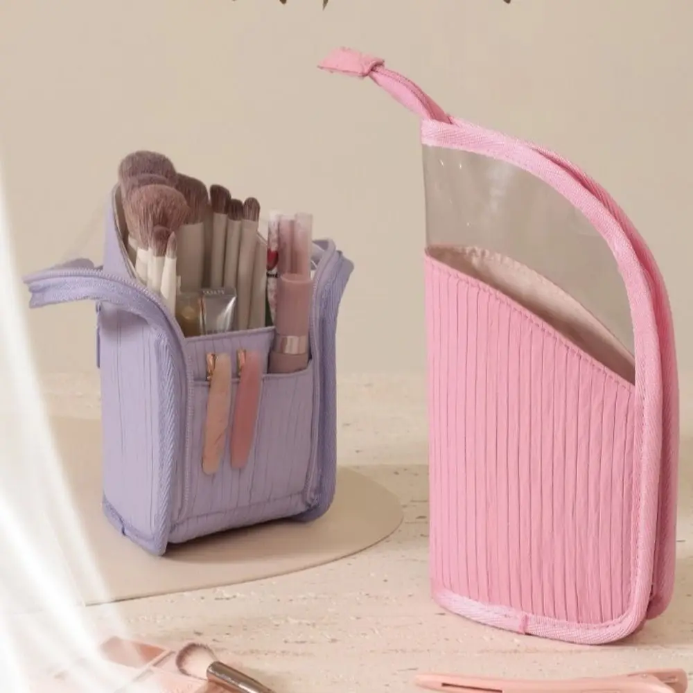 Lightweight Large Capacity Vertical Cosmetic Bag Portable Visible Makeup Brush Case Waterproof Standing Travel Storage Pouch Men
