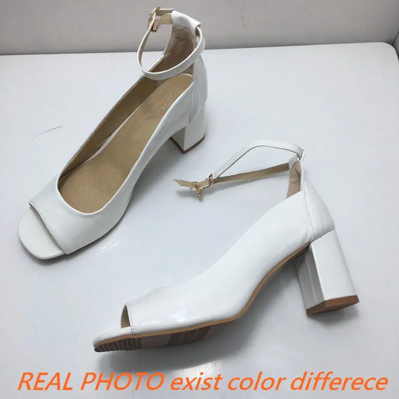 REAVE CAT Brand Shoes Female Sandals Patent Leather Peep Toe Chunky Heel 7cm Buckle Strap US17 49 50 Extended Size Dating