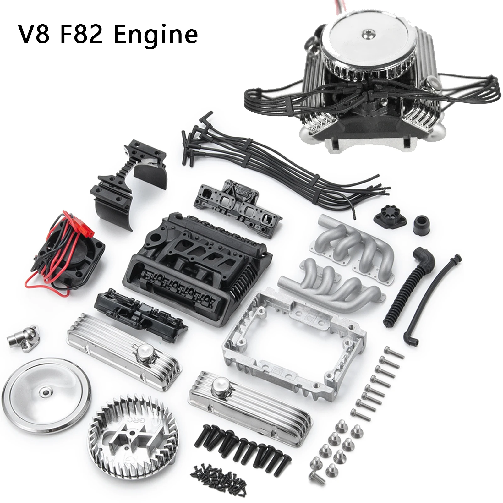 พัดลมระบายความร้อนเครื่องยนต์จำลอง Grc F82 V8 แบบคลาสสิก สำหรับรถบังคับวิทยุ 1/10 Rc Crawler Traxxas Trx4 Trx6 Axial Scx10 Rc4wd D90 VS4