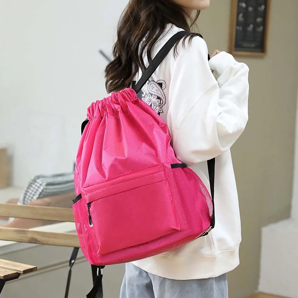 

Portable Gym Drawstring Bag Large Capacity Quick Drying Oxford Cloth Backpack Lightweight Adjustable Straps