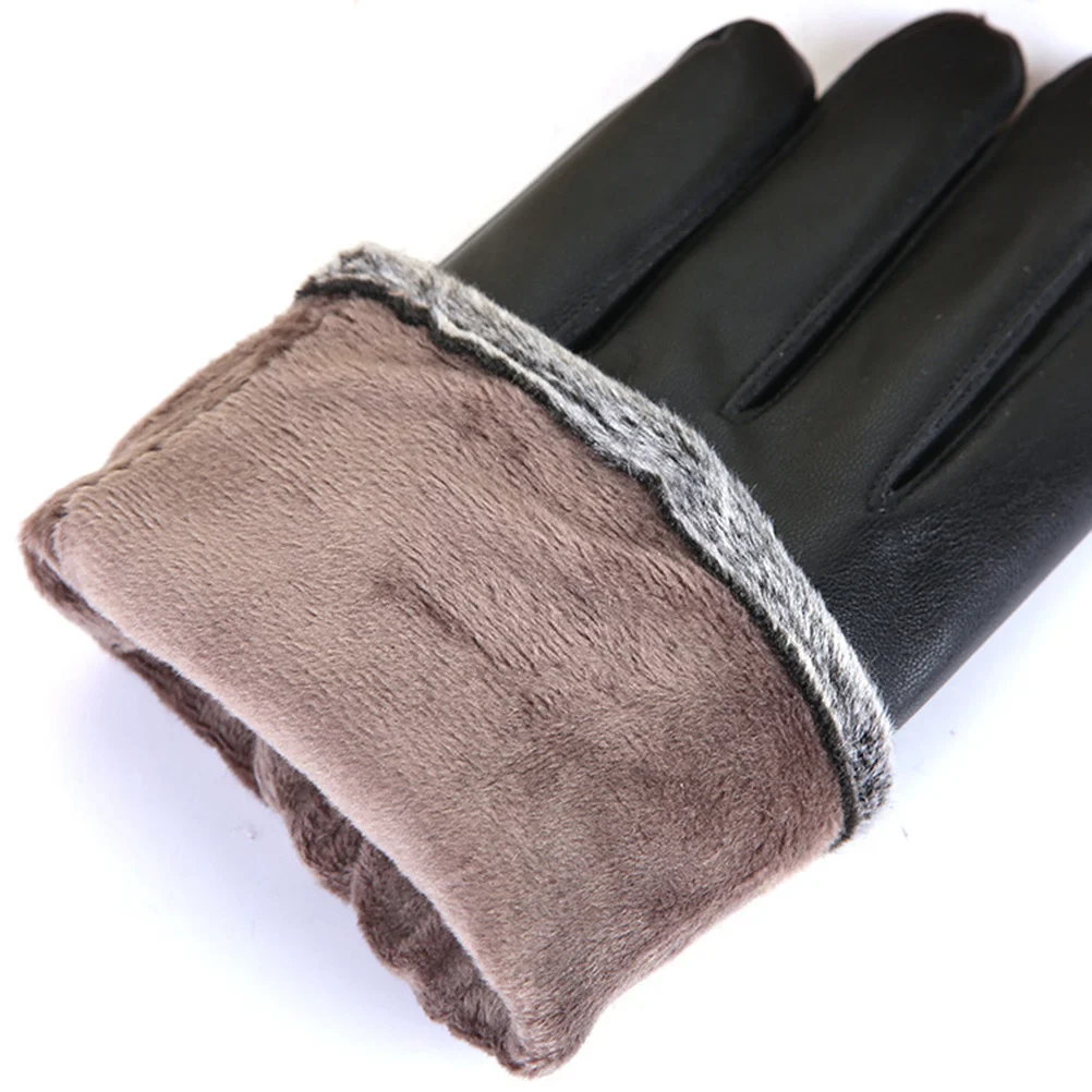 1Pair Touch Screen Warm Gloves Black Free Size PU Winter Cycling Waterproof Cold Protection Outdoor Warm Gloves