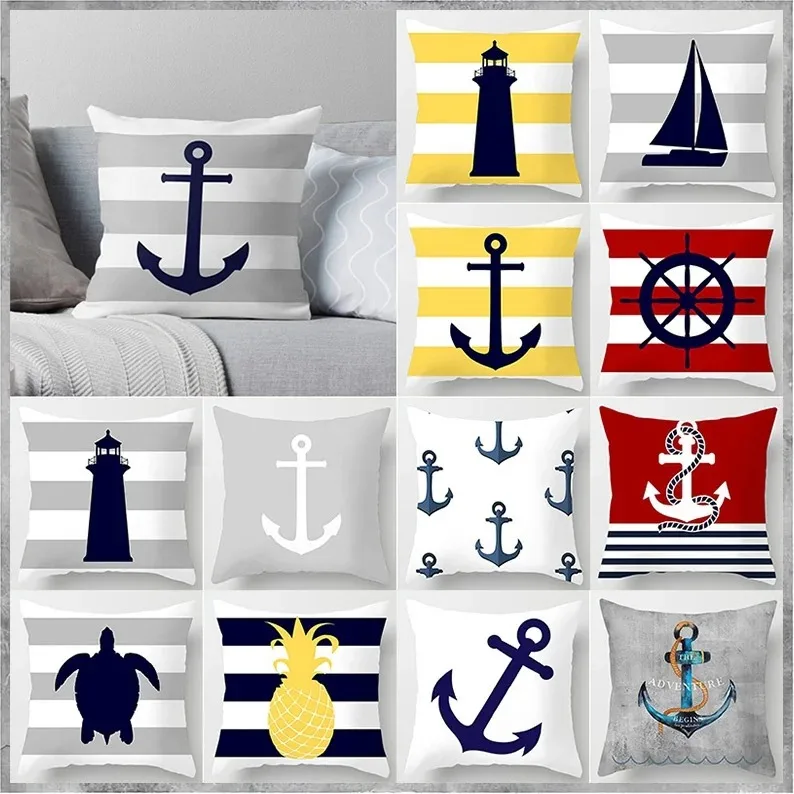 Anchor Lighthouse Print Pillowcase Car Ornaments Office Living Room Home Pillowcase