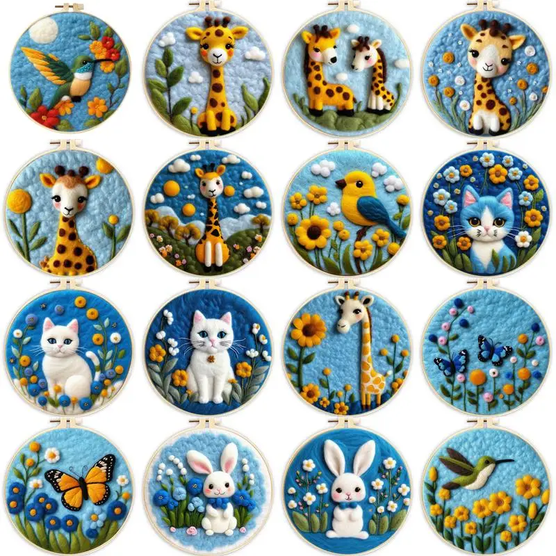 

SDOYUNO DIY Wool Felting Painting With Embroidery Kit Creative Diy Flower Animal Wool Needle Felt Set with Felt for Home Decor