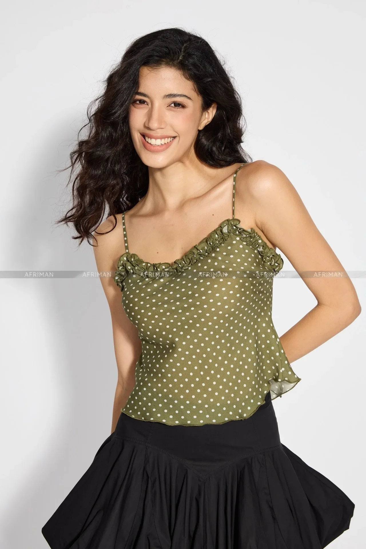 

Women Sexy Strapless Stringy Selvedge Retro Dot Print 100% Silk Camisole Top
