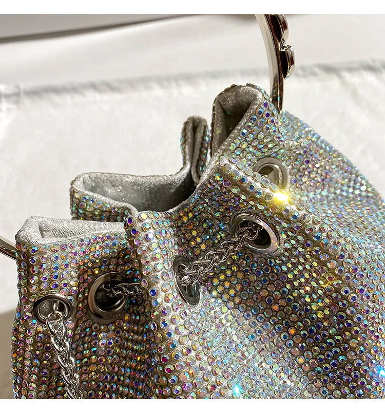 Bling Shiny Women\'s Handbag Glitter Bucket Bag Rhinestones Diamond Evening Bag Wedding Party Clutch Purse Shoulder Messenger Bag