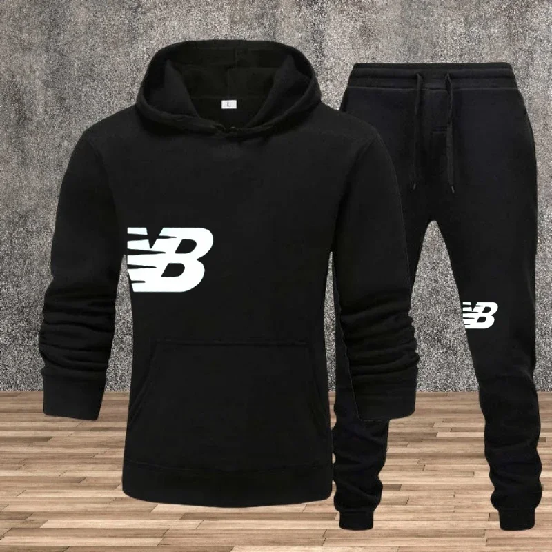 New windproof men's suit for autumn and winter, a 2-piece set of outdoor warm men's and women's sweatshirts and sport pants