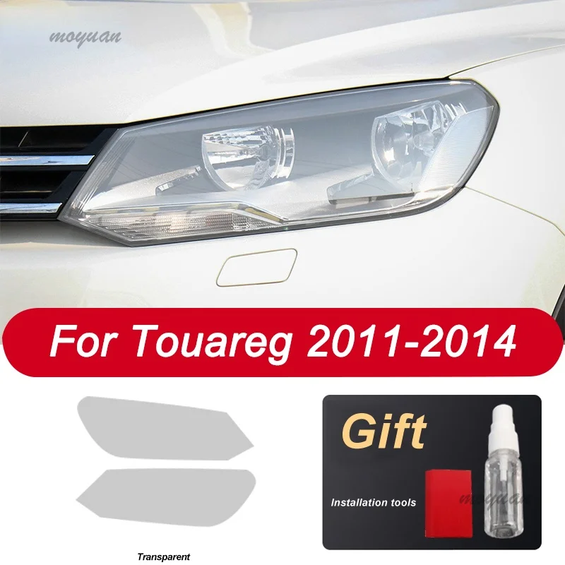 2Pcs Car Headlight Protective Film Restoration Transparent Black TPU Sticker For Volkswagen VW Touareg 7P CR 2011-On Accessories