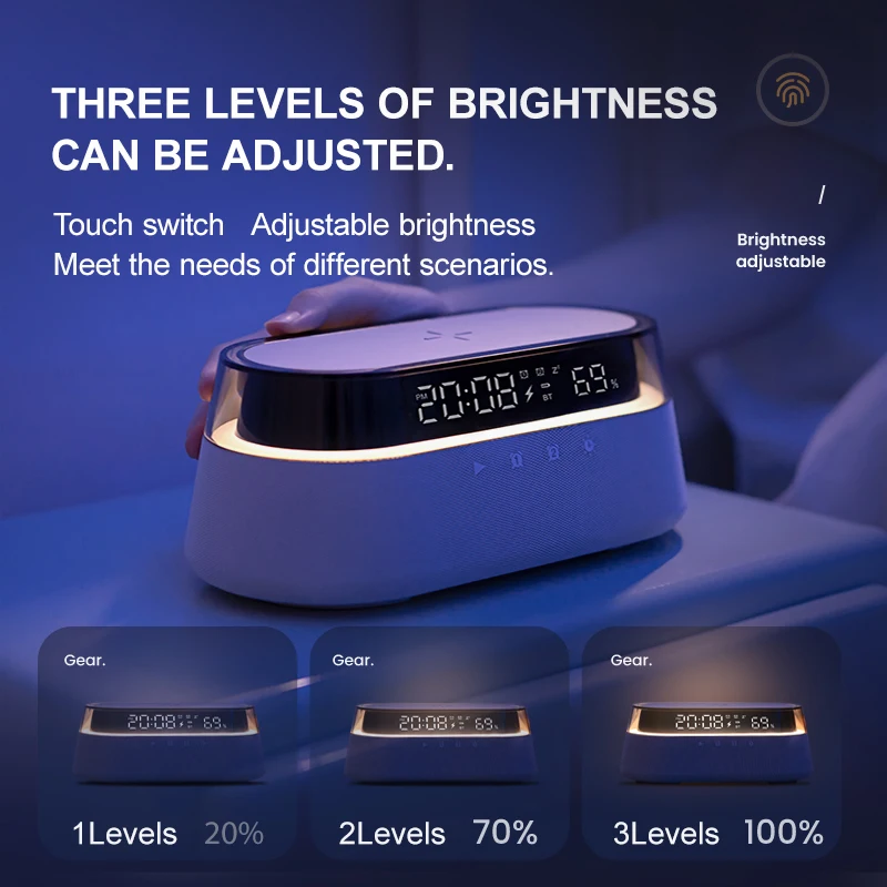 S39 Bluetooth Speaker Stereo 1800mAh Battery Supports 15W Wireless Charging Digital Clock Display Night Light Desk Lamp Boombox