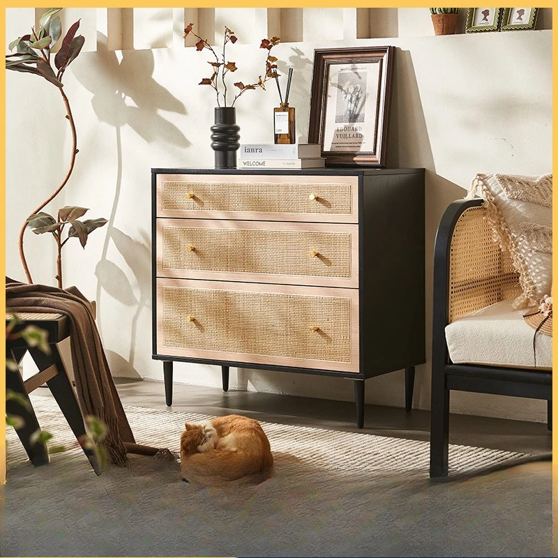 

Средневековые шкафчики, шкафы с тремя ведрами из ротанга в стиле ретро, шкафы на веранде ваби-саби.