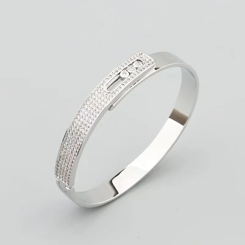 High quality 925 sterling silver full diamond sliding bracelet Ladies fashion ethos Luxury brand jewelry party gift