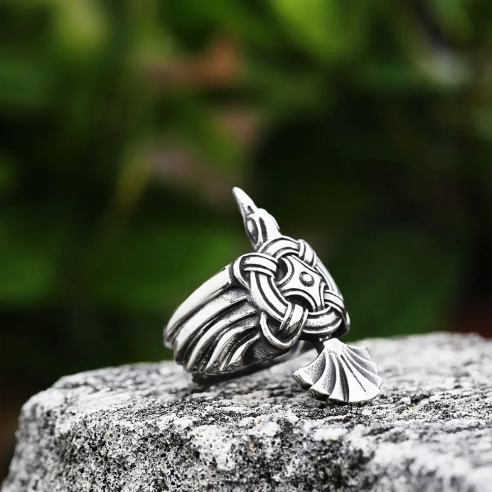 

CHUANGCHENG Viking Fashion Personality Vintage Fashion Brand Stainless Steel Crow Rings Size 7-13