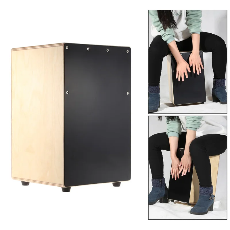 Wooden Cajon Hand Drum Children Box Drum Persussion Instrument with Stings Rubber Feet 23 * 24 * 37cm