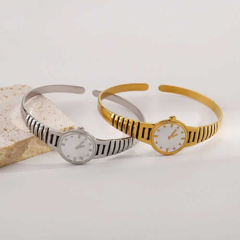 ساعة مجوهرات ساعة تصميم الإسورة الإبداعية الأزياء سوار مفتوح الفضة خمر التيتانيوم الصلب سلسلة اليد للجنسين #2