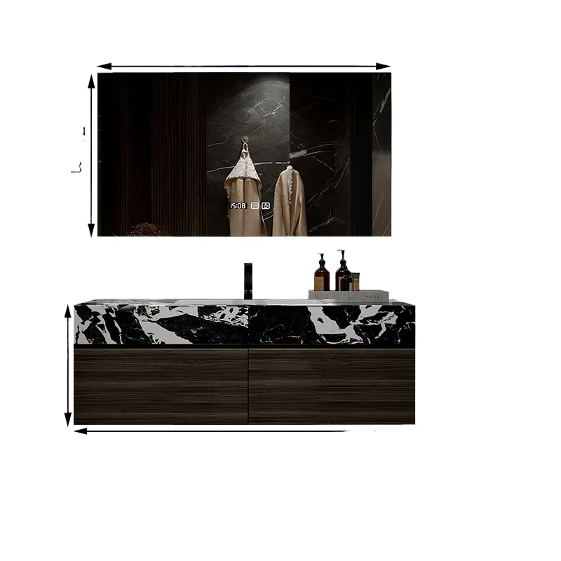 

Modern light luxury solid wood bathroom cabinet combination bathroom rock slab washstand washbasin bathroom cabinet