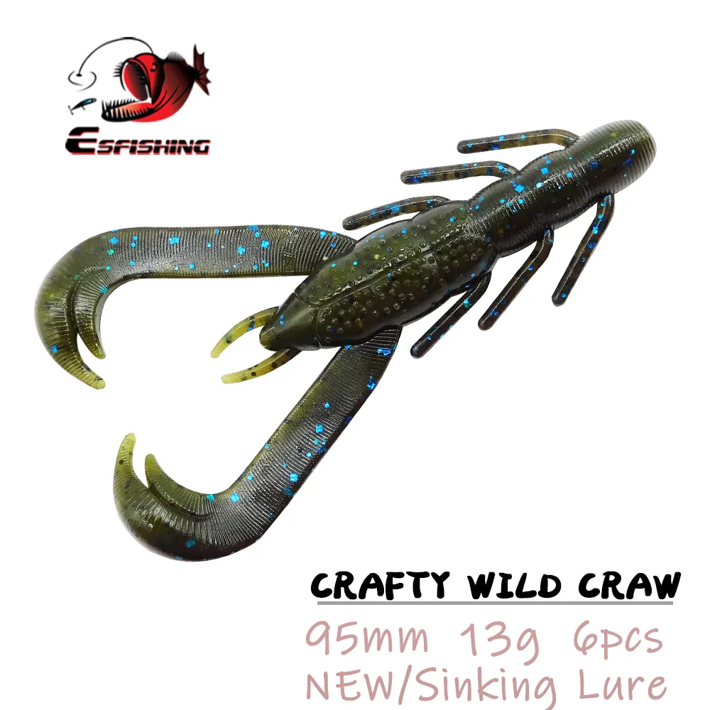 

ESFISHING Professinal Lure Crafty Wild Craw 95mm 6pcs 13g Hot Sale For Fishing Artificial Soft Plastics Bass Bait