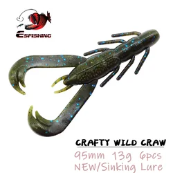 ESFISHING fishing Lure silicone bait Crafty Wild Craw 95mm 6pcs 13g Soft Plastics Bass Bait pike perch