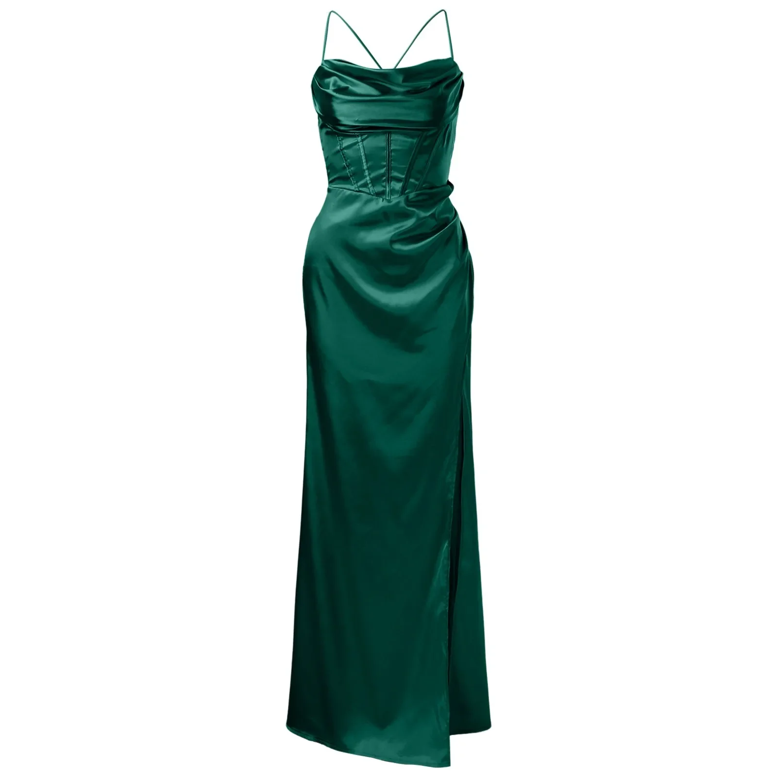 Spaghetti träger Satin Korsett Kleid für Frauen Abendkleider Vestidos Fischgräten Push-up elegante Frauen Bodycon Party langes Kleid