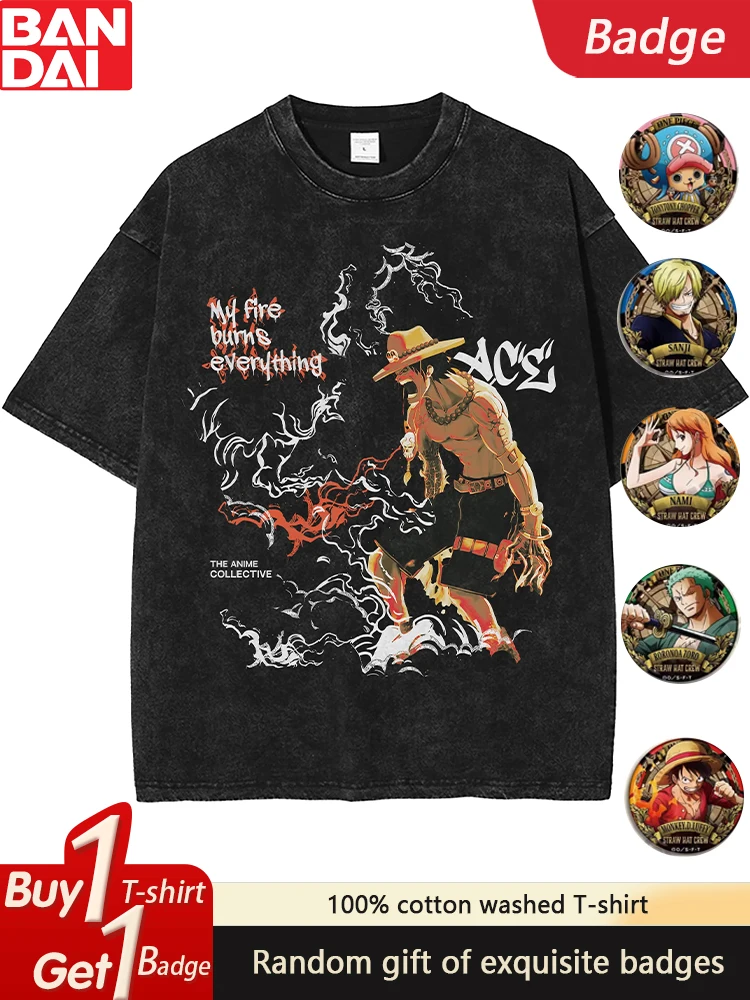 

The Latest ONE PIECE Animation Pure Cotton Washed Short Sleeves Casual Trend Sports Summer Men's and Women's Retro T-shirts