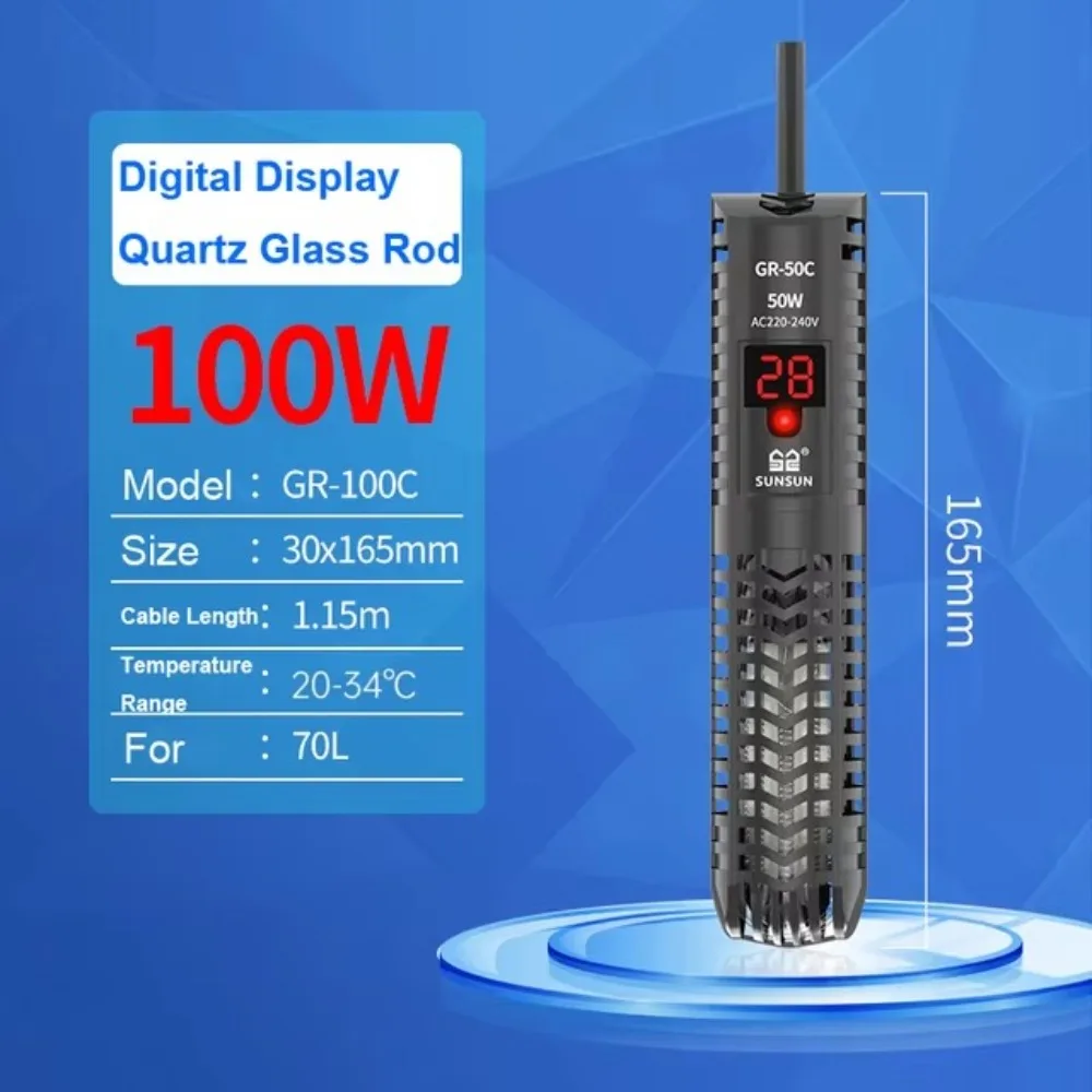 

Quartz Glass Aquarium Submersible Heater Adjustable Temperature LCD Display Fish Tank Heater 20-34°C 50w-500w