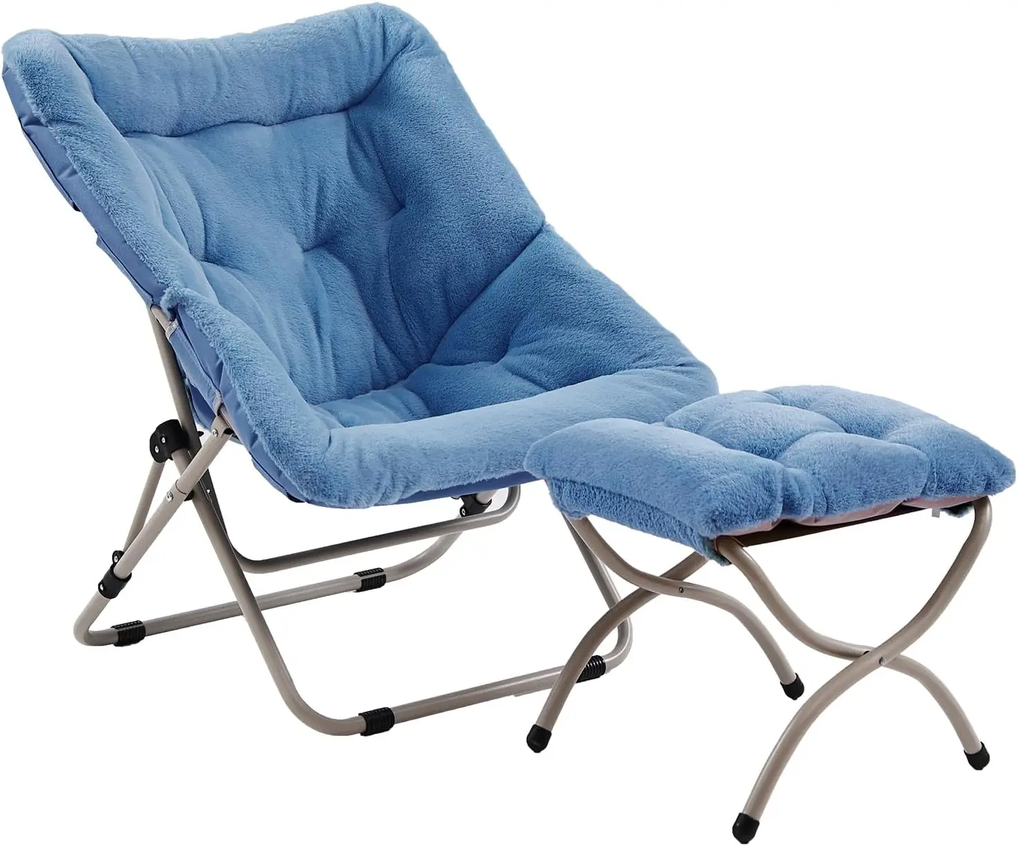 

Comfy Folded Chair with Ottoman Oversized Faux Fur Lounge Chair Metal Frame Accent Chair for Living Room