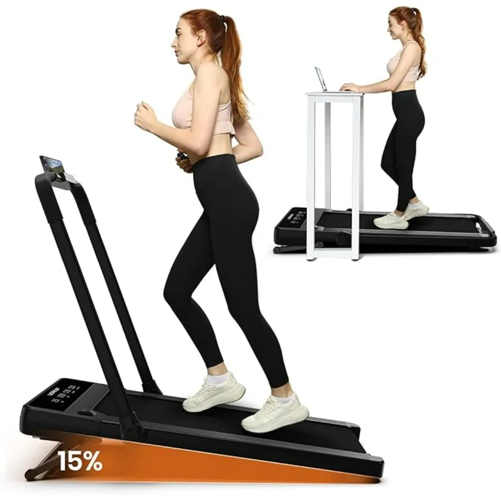 Treadmills for Home with 15% Auto InclineIncline Under Desk Walking Pad Treadmill with HIIT Modes Low Noise Folding Treadmill