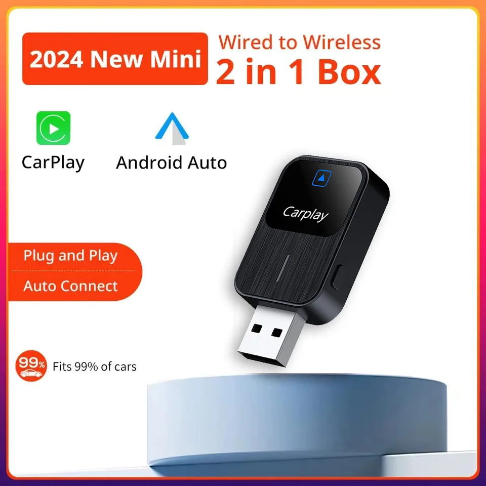 2024 New Wired to Wireless CarPlay Android Auto Dongle Car Wireless Adapter Plug and Play Smart Mini Box WiFi Quick Connect