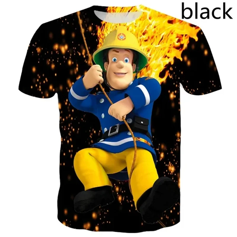 Fireman Sam Rescues T Shirt Kids Boys Short Sleeved Tee Shirts 3D Print Children Safety Education Animation T-Shirt Fashion Tops