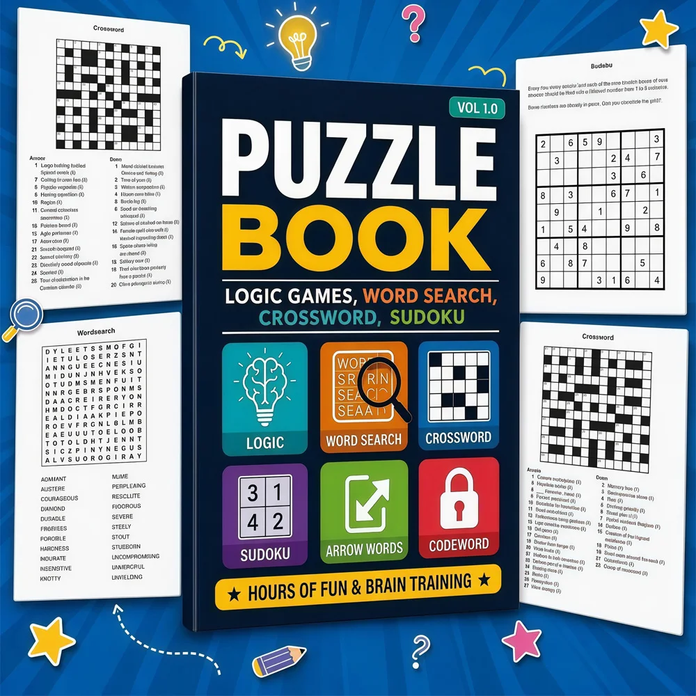 Puzzle Book-Logic Games, World Search,CROSSWORD,SUDOKU Puzzle Books—Logic, Brain-Training Teenager Children's  Logical Thinking view 3