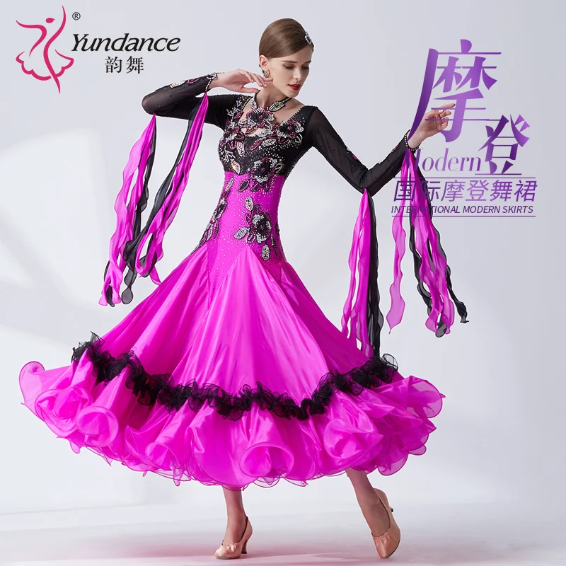 

B-19425 High-end Pearl Silk Ballroom Dance Dresses Women Adult with Big Pendulum Customize Ballroom Dance Dresses Women Adult