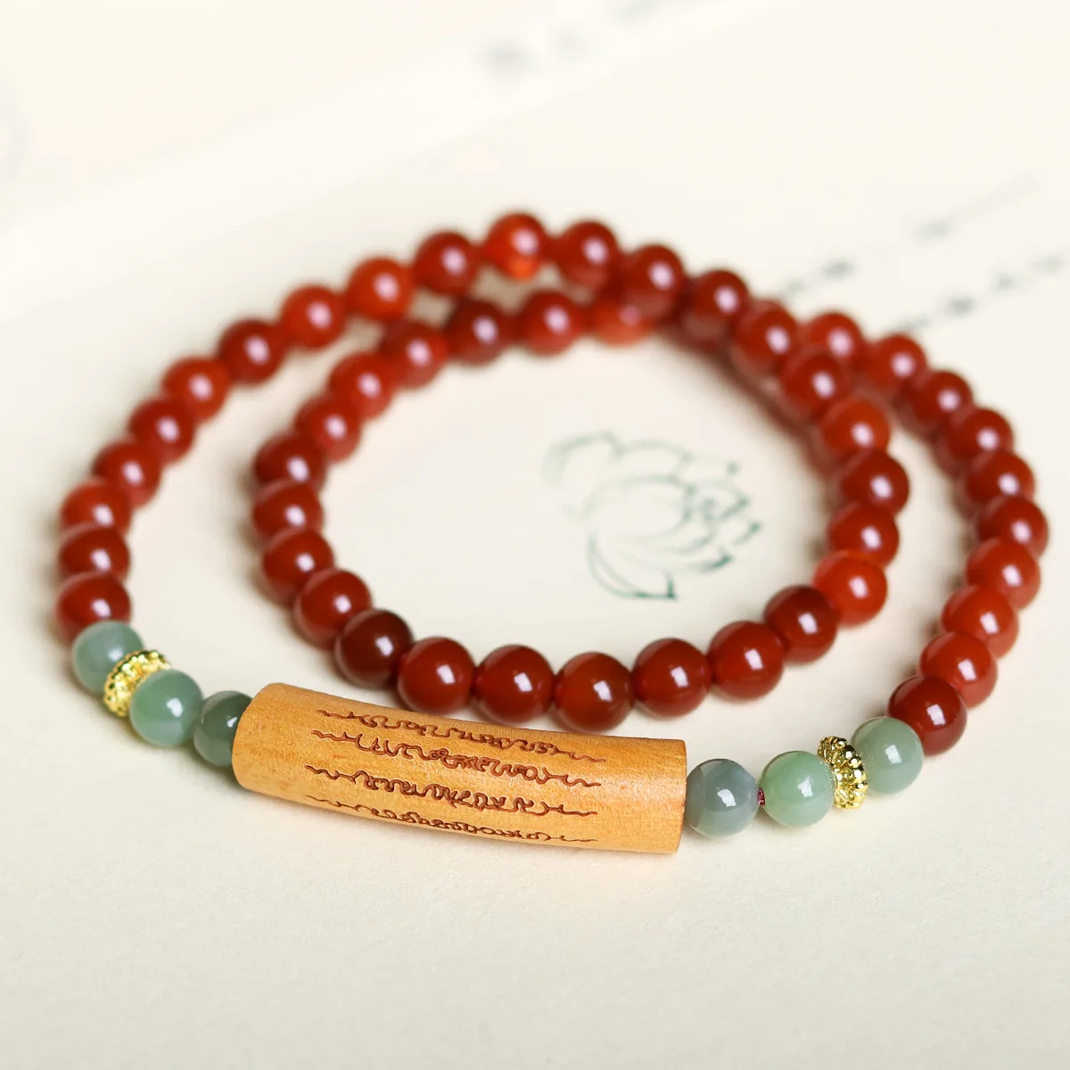 South Red Agate Sandalwood Five Sutra Beaded Bracelet Jasper Double Wrap Buddhist Prayer Beads Jewelry Gifts
