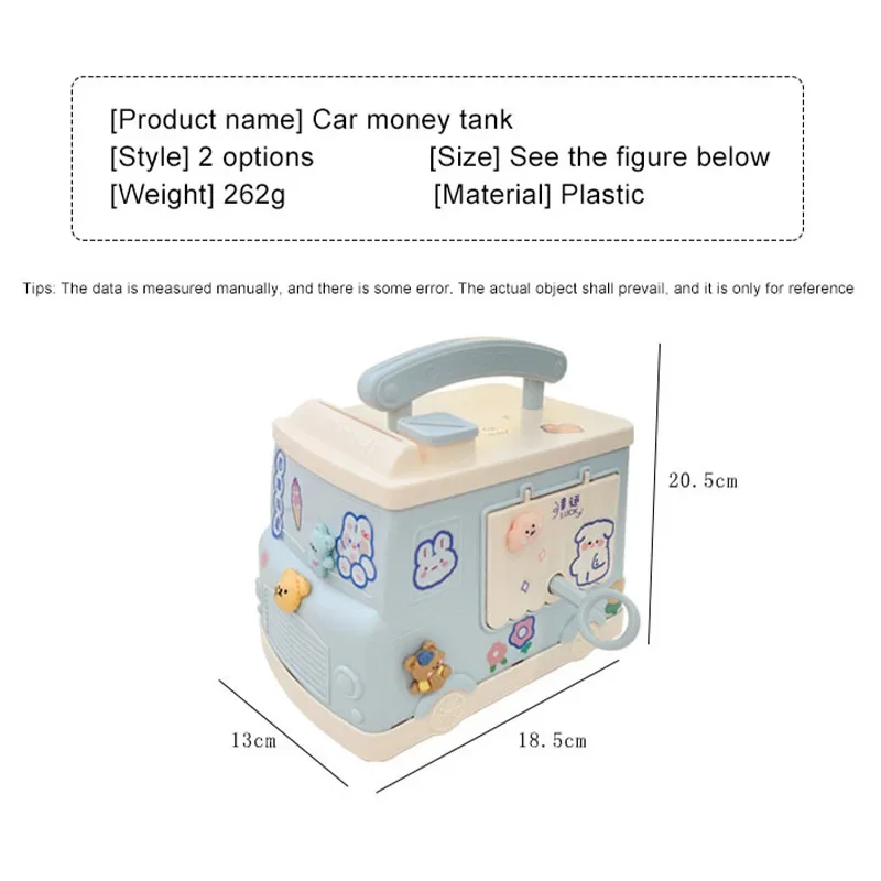 Portable Bus House Money Box Plastic Key Lock Cash Box Students Creative Piggy Bank Toys Safe Savings Jar For Kids Adults Gift