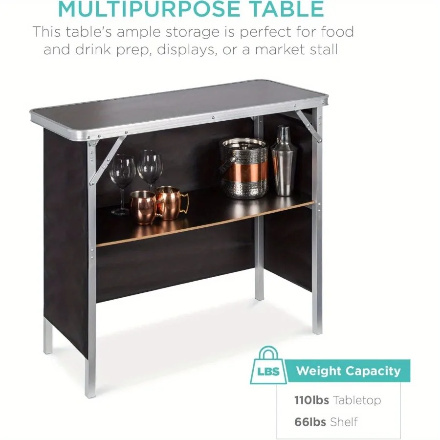 

Folding Portable Bar Table with Carrying Case Storage Shelf and Black Skirt 38.39 x 15.16 x 34.25 Ideal for Indoor Outdoor Part