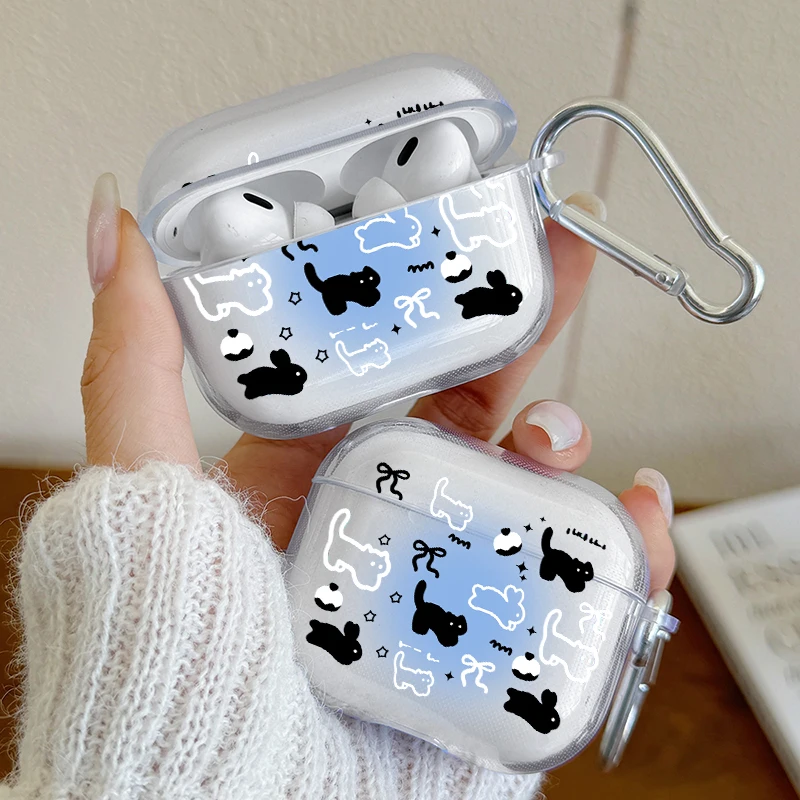 Cute Black White Cat Rabbit Pattern Earphone Case for AirPods Pro3/Pro2/Pro Headphones Cover For Apple Cover AirPods 4/3/2/1