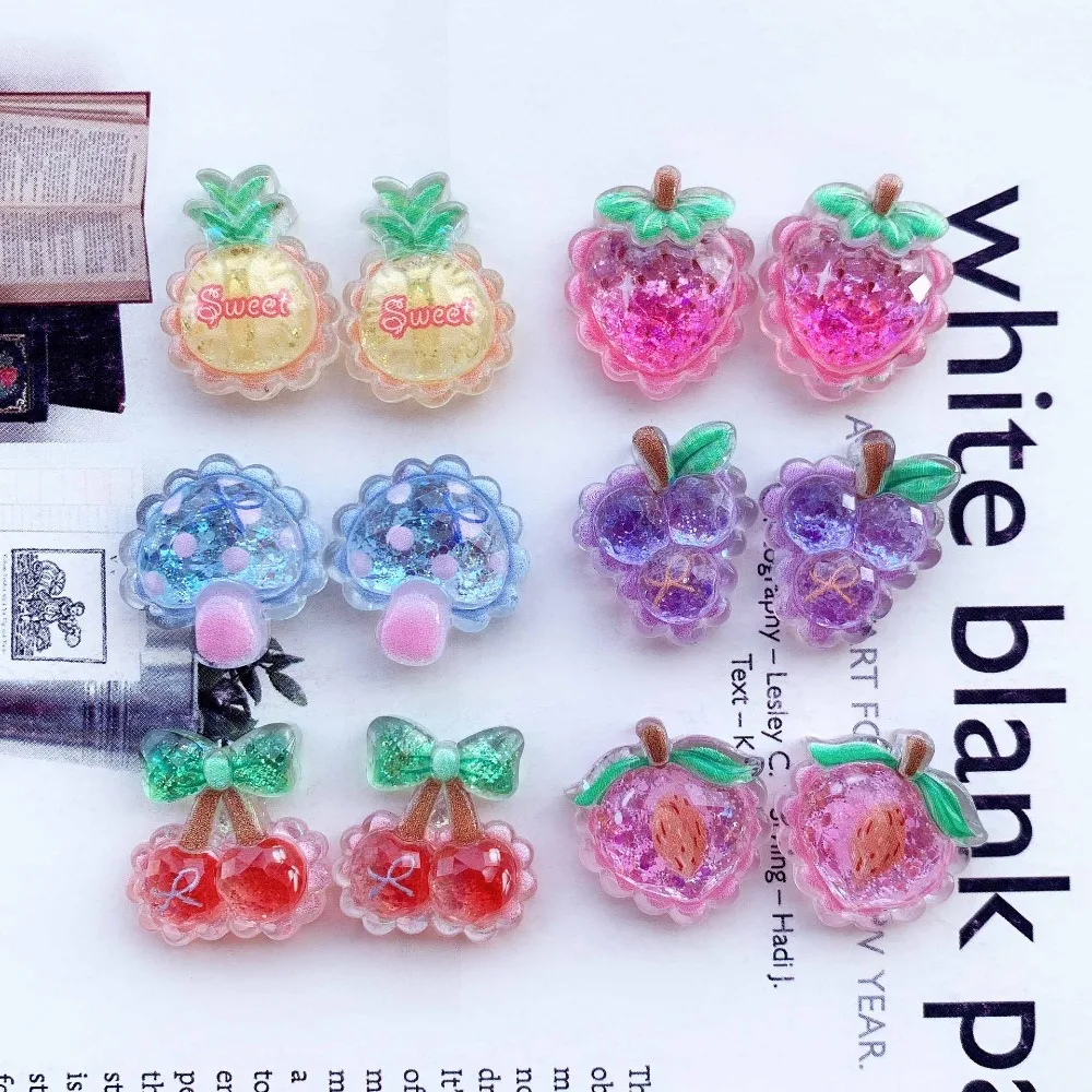 10pcs Mini Kawaii Cute Grape Strawberry Flat Back Cabochons Scrapbook Diy Party Hairpin Accessories Home Decoration Craft