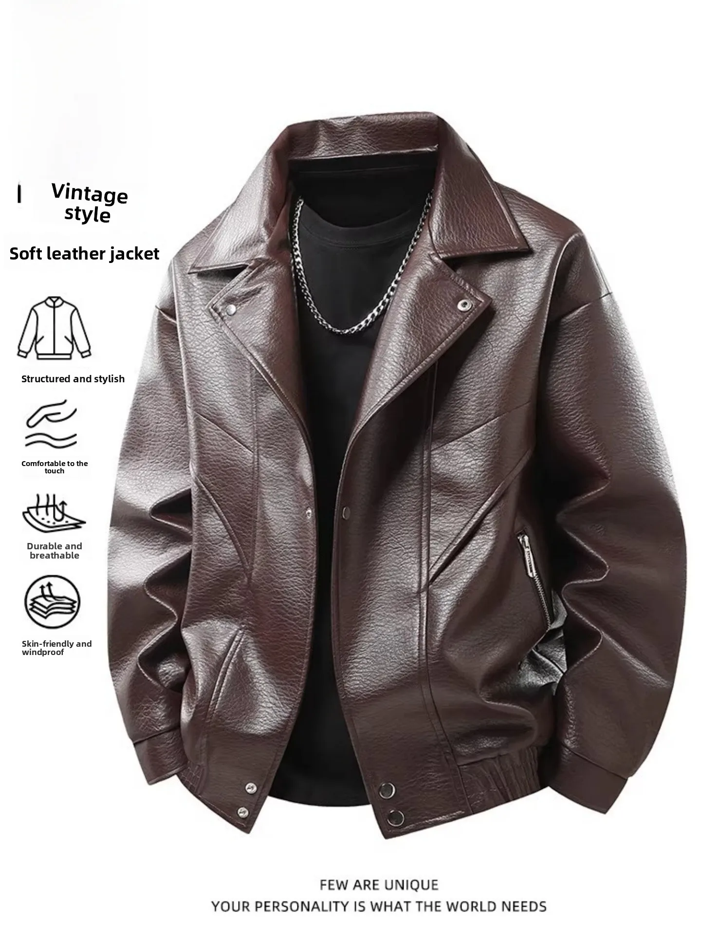 

Men's PU Leather Jaet Retro American Sle Windproof Motorcycle Coat Spring Autumn Faionable Brand Turn-down Collar Coat