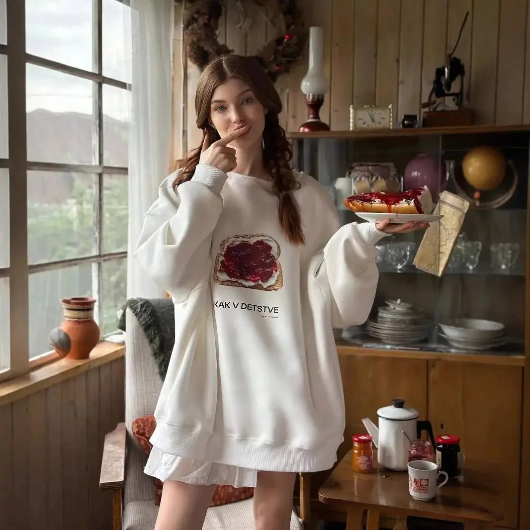 เสื้อสเวตเตอร์ลายขนมปังปิ้งแยมสุดน่ารัก สไตล์สาวรัสเซีย ทรงหลวม ไซส์ใหญ่ แฟชั่นฤดูใบไม้ร่วง สไตล์เกาหลี สวยเก๋ ใส่สบายสำหรับผู้หญิง