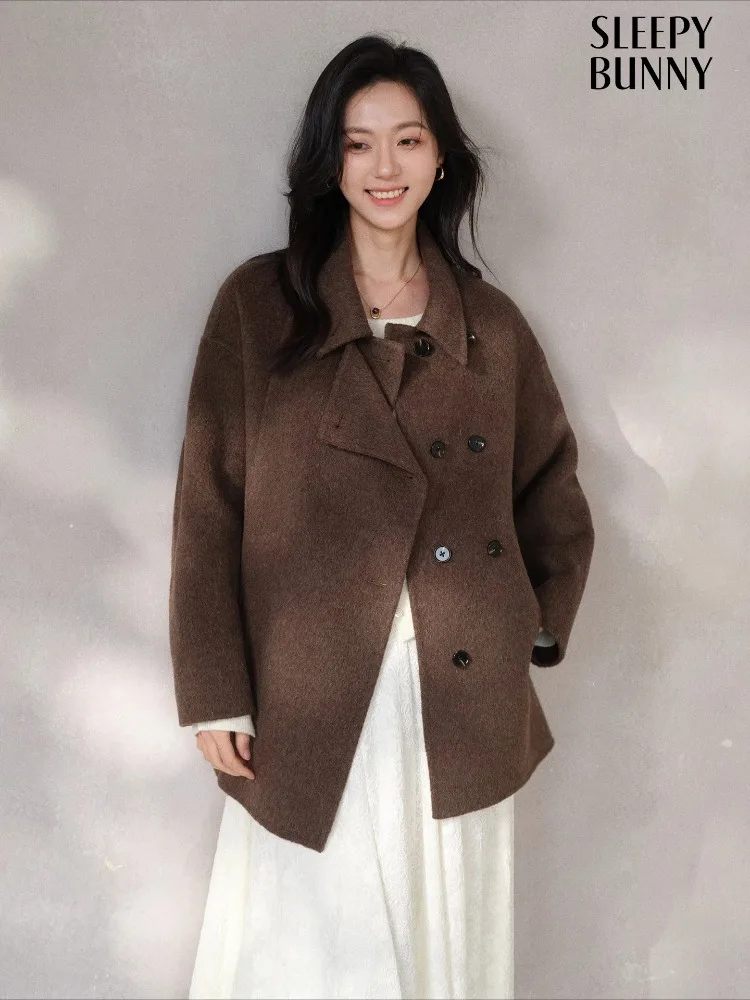 

Elegant Wool-Like Short Coat Women Belted Double-Faced Wool Jacket Winter Warm Thick Outerwear High Neck Chic Minimalist Design