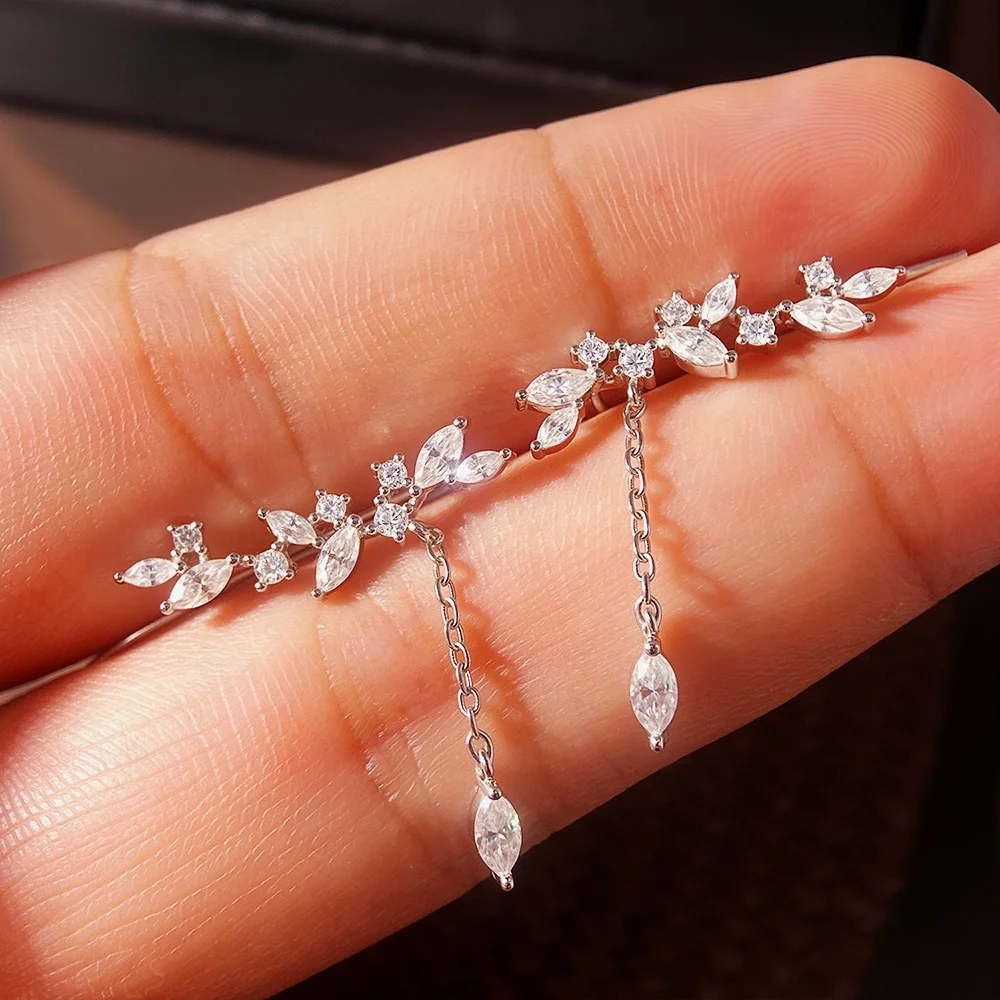 Onnelik Pass Diamond Test Tassel Flower Moissanite Drop Earrings 100% Real S925 Sterling Silver Dainty Bridal Fine Jewelry Gift