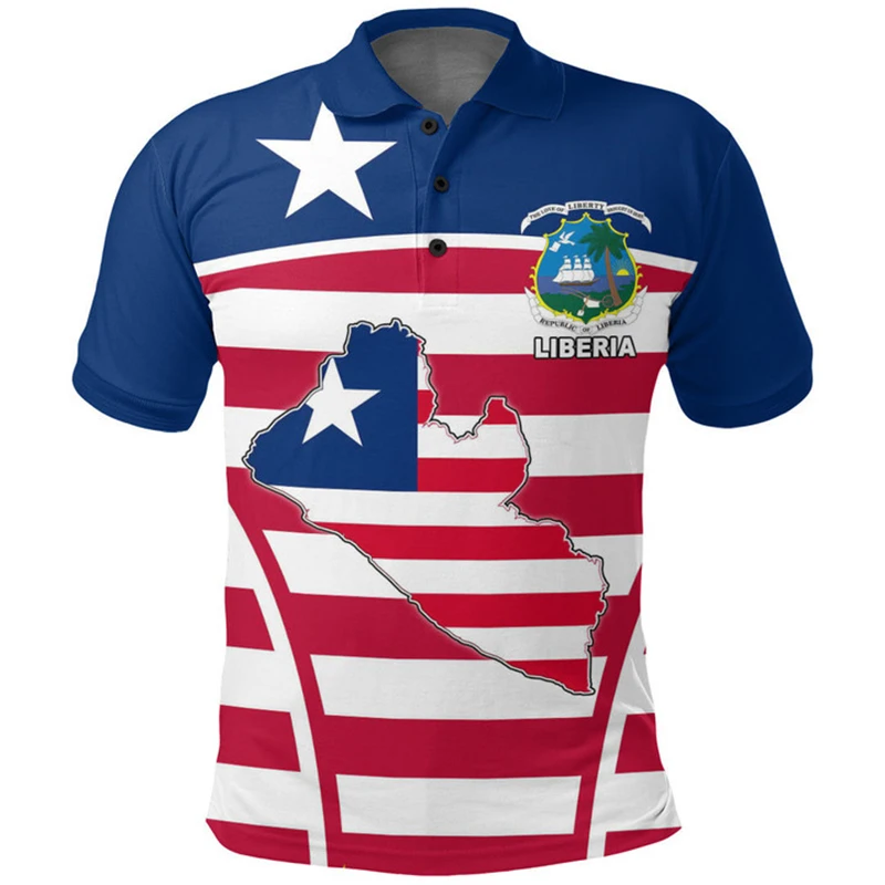 2024 New 3D Liberia LR National Flag Printing Polo Shirt Daily Casual Sports Fitness Coat Of Arms Graphic Shirts Men's Polo Tops