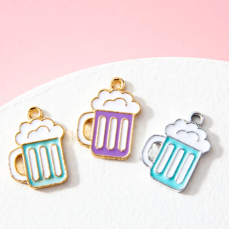 10pcs/Lot 11*16mm Enamel Blue Purple Beer Mug Shape Charms Silver Color Earring DIY Fashion Jewelry Accessories