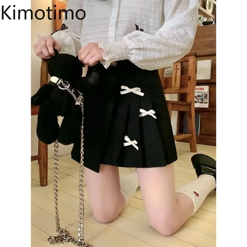 

Kimotimo, мини-юбка с милым бантом, женская летняя новинка, плиссированные черные юбки трапециевидной формы с высокой талией в консервативном стиле Y2k, универсальные Faldas Ajustadas