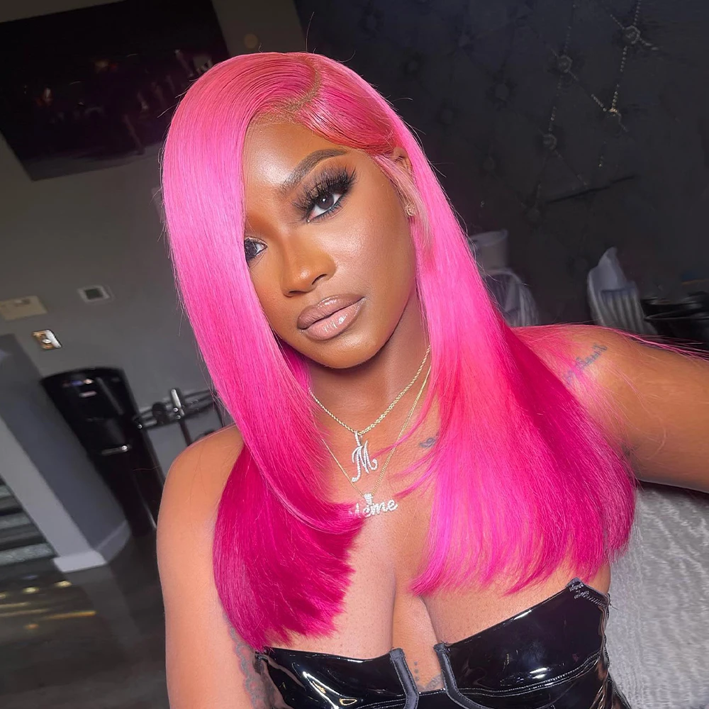 วิกผมสีชมพูอมแดง 13x4 13x6 วิกผมหน้าผากลูกไม้แบบใส HD ผมแท้ 100% วิกผมหน้าผากลูกไม้สีชมพูเข้ม