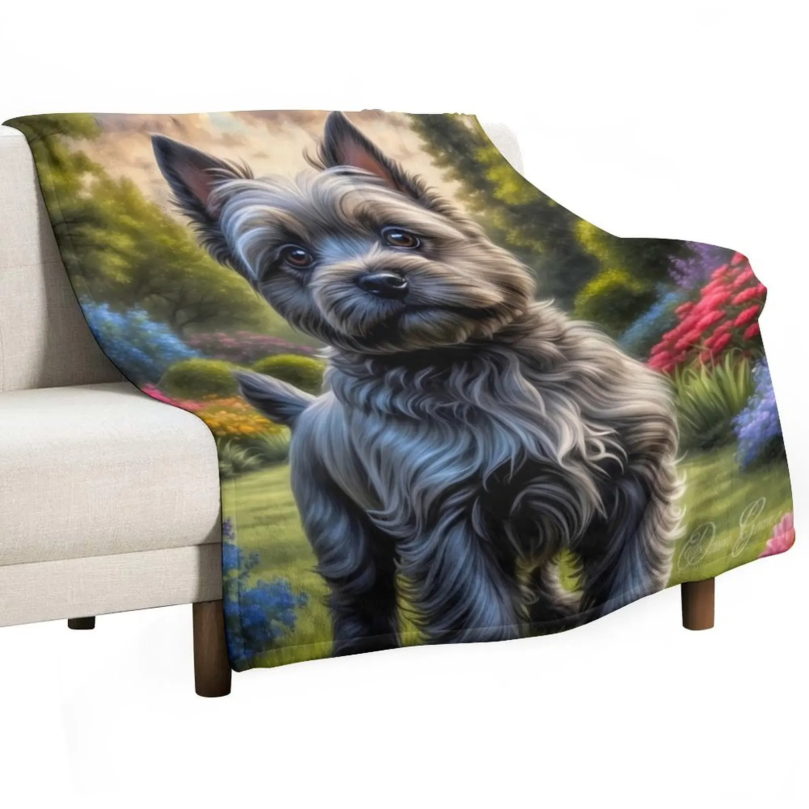 Manta portátil ligera con pintura de retrato de cachorro de Shelby Cairn Terrier, manta portátil ligera para viajes y acampadas