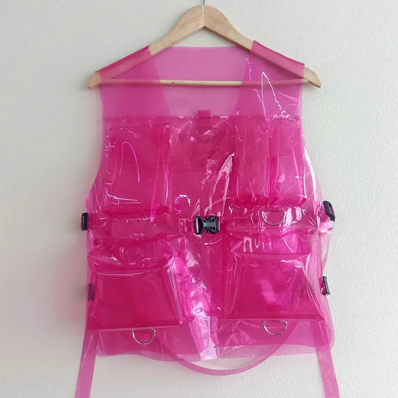 Transparent Sheer PVC Waterproof Plastic Tank Top Gloss Techwear Cargo Vest Hip Hop Live Show Dance Club Party Sexy Costumes