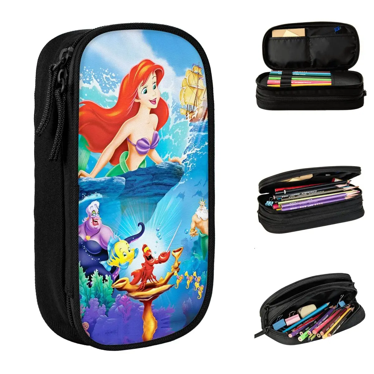 The Little Mermaid Cartoon Pencil Case Ariel Anime Princess Pen Box Bag Student Big Capacity Office Gifts Pencilcases