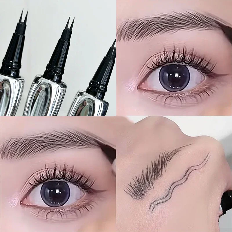 Ultra-fine 2 Point Silver Eyebrow Pen Liquid Wild Eyebrow Tattoo Waterproof Silkworm Brow Pen long Lasting Eye Make Up Comestic